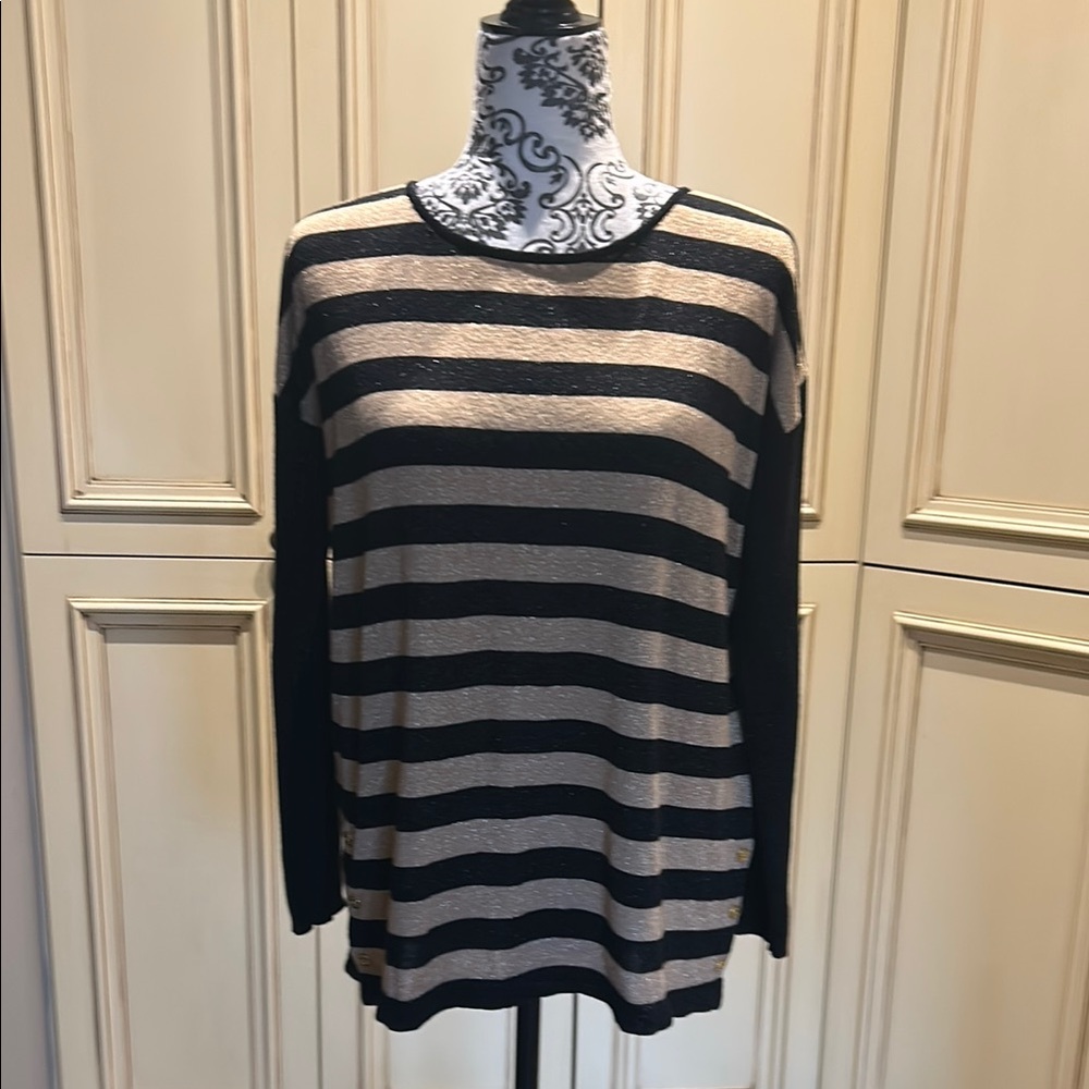 Dana Buchman Black and Tan Striped Sweater
